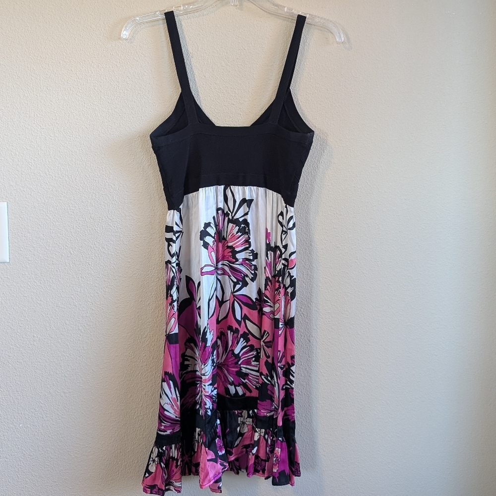 bebe Size Medium Floral Black and Pink Women's Dress Silk With Y2k Style - Picture 7 of 7